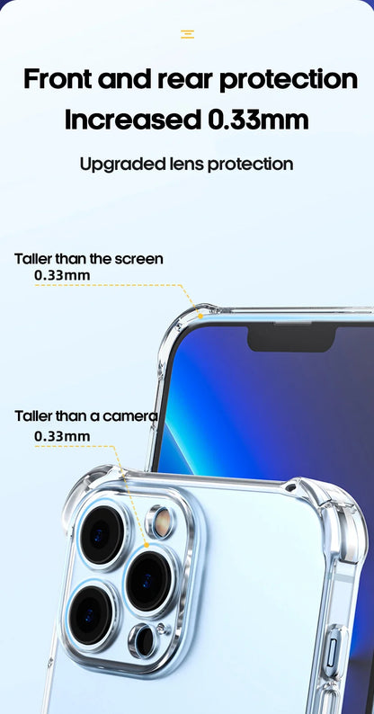 Shockproof Silicone Clear Phone Case For iPhone 13 11 12 14 Pro Max Mini Lens Protection Back Case For iPhone 15 16 PRO XS X XR