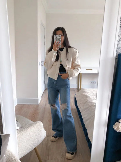 MiuKoMiYa Ripped Jeans For Women 2023 Streetwear Straight Denim Pants High Waist Long Denim Trousers Women Hollow Out Jeans