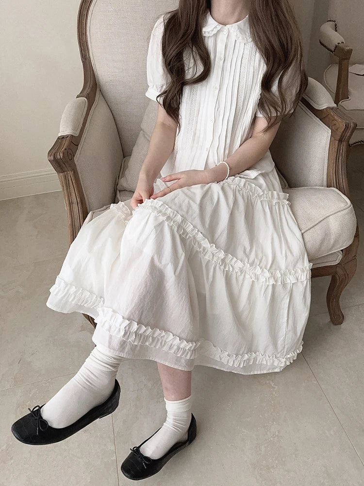 Sweet Skirts Women Summer Elastic Waist Solid Color Loose A-Line Skirt for Sweet Girls Kawaii Clothes