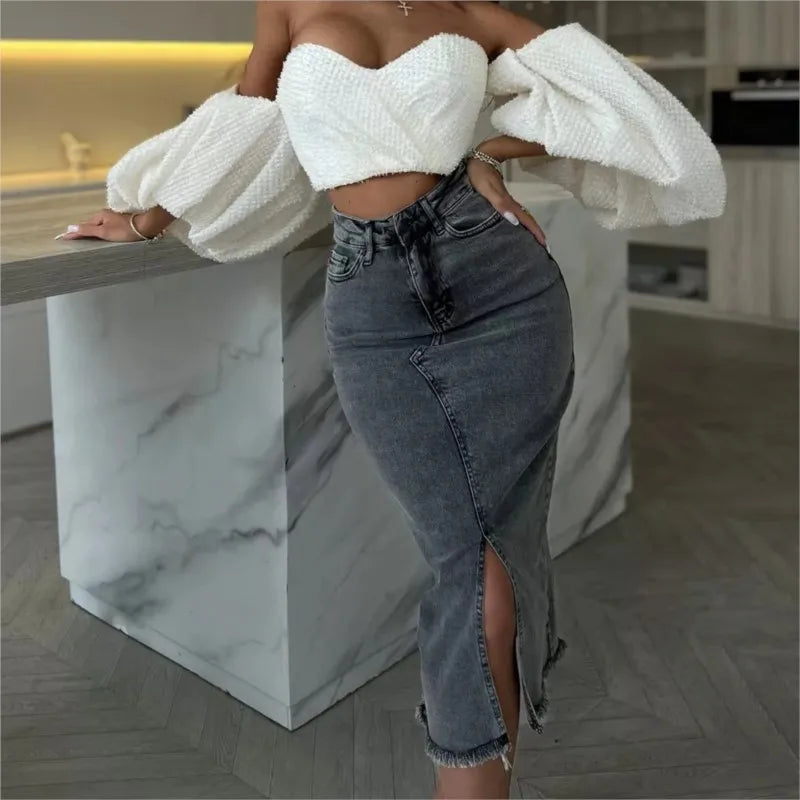Denim Skirt Woman Streetwear Long Slim Skirts For Women Asymmetric High Quality Skirt Woman 2024 Trend High Waist Long Skirts