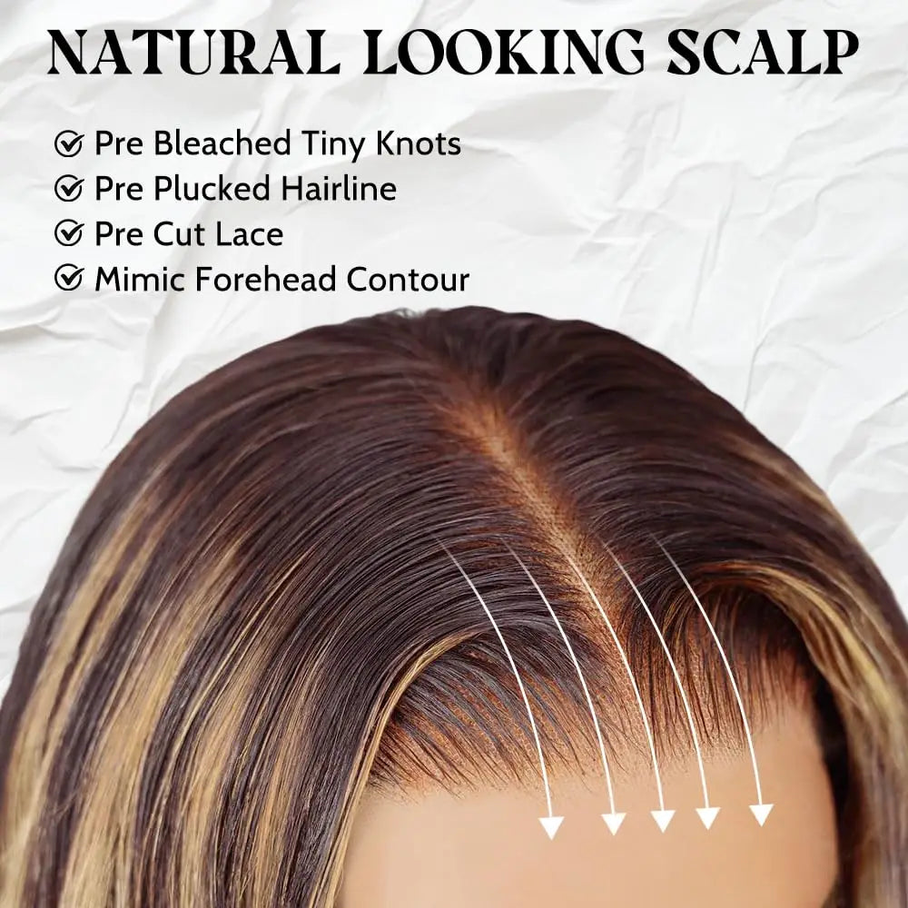 Glueless Highlight Wigs Human Hair 7X5 P4/27 Ombre Body Wave Lace Front Wigs Human Hair Pre Plucked Pre Cut For Black Women