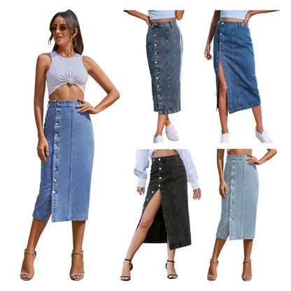 Denim Skirt Button Asymmetric Clothes High Waist Jean Skirts Summer Half Dress Streetwear Korea Dongdaemun High Quality Clothing