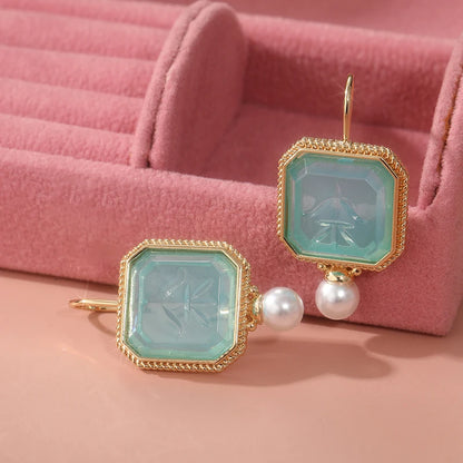 Intaglio Earrings, Blue Earrings, Vintage Jewelry, Imitation Pearl Earrings, Art Deco Earrings, Dainty Earrings, Gift for Mom
