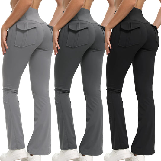 Women Wide Leg High Stretch Yoga Leggings Fitness Workwear with pockets Yoga Flare Pant High Waiste Workout Gym Pants