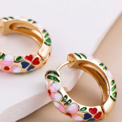 New Fashionable Colorful Round Earrings Retro Metal Enamel Floral Ear Accessories Unique Party Jewelry Gift for Women