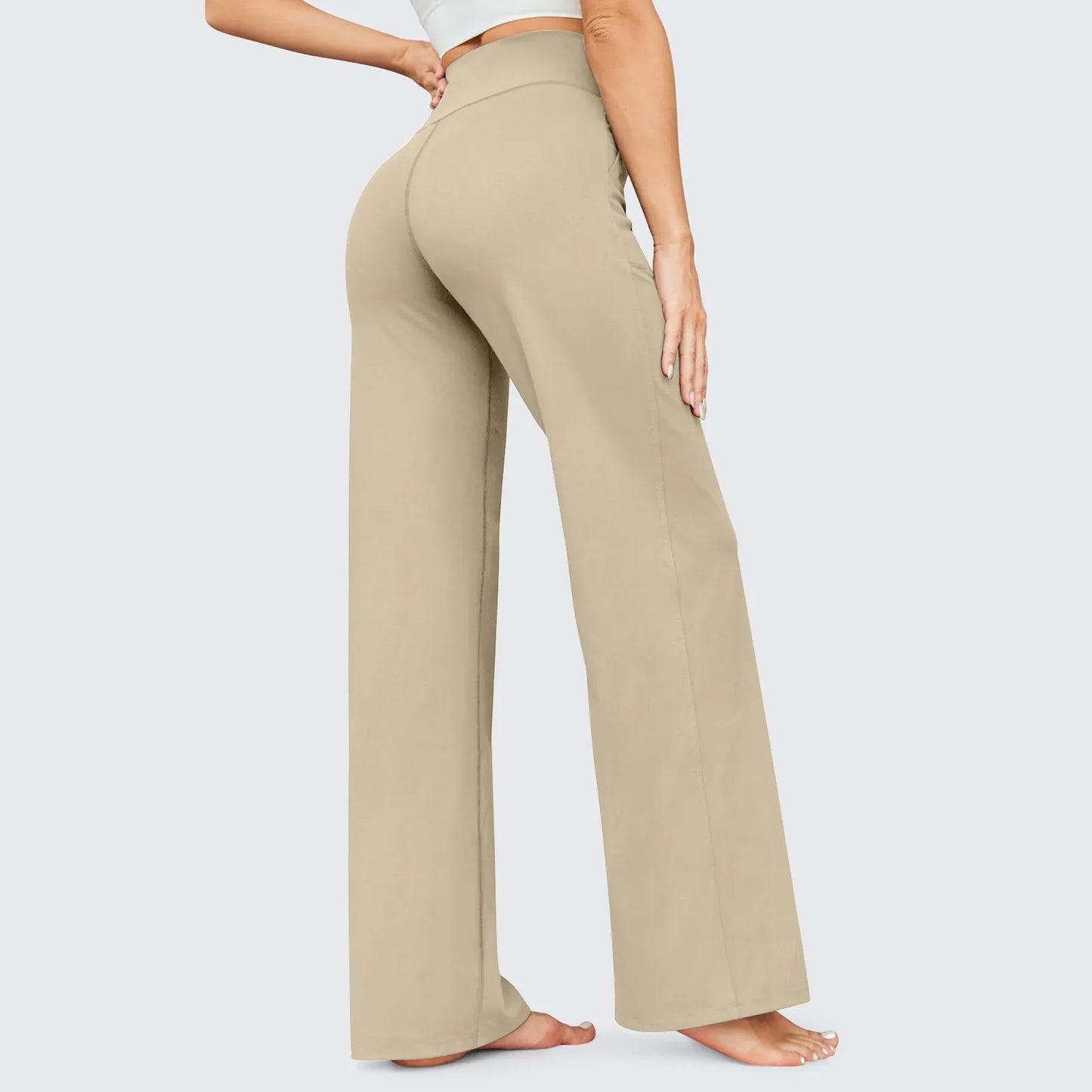 Wide Leg Yoga Pants For Women Solid Color High Waist Sweatpants With Pockets Stretch Comfy Workout Sports Trousers