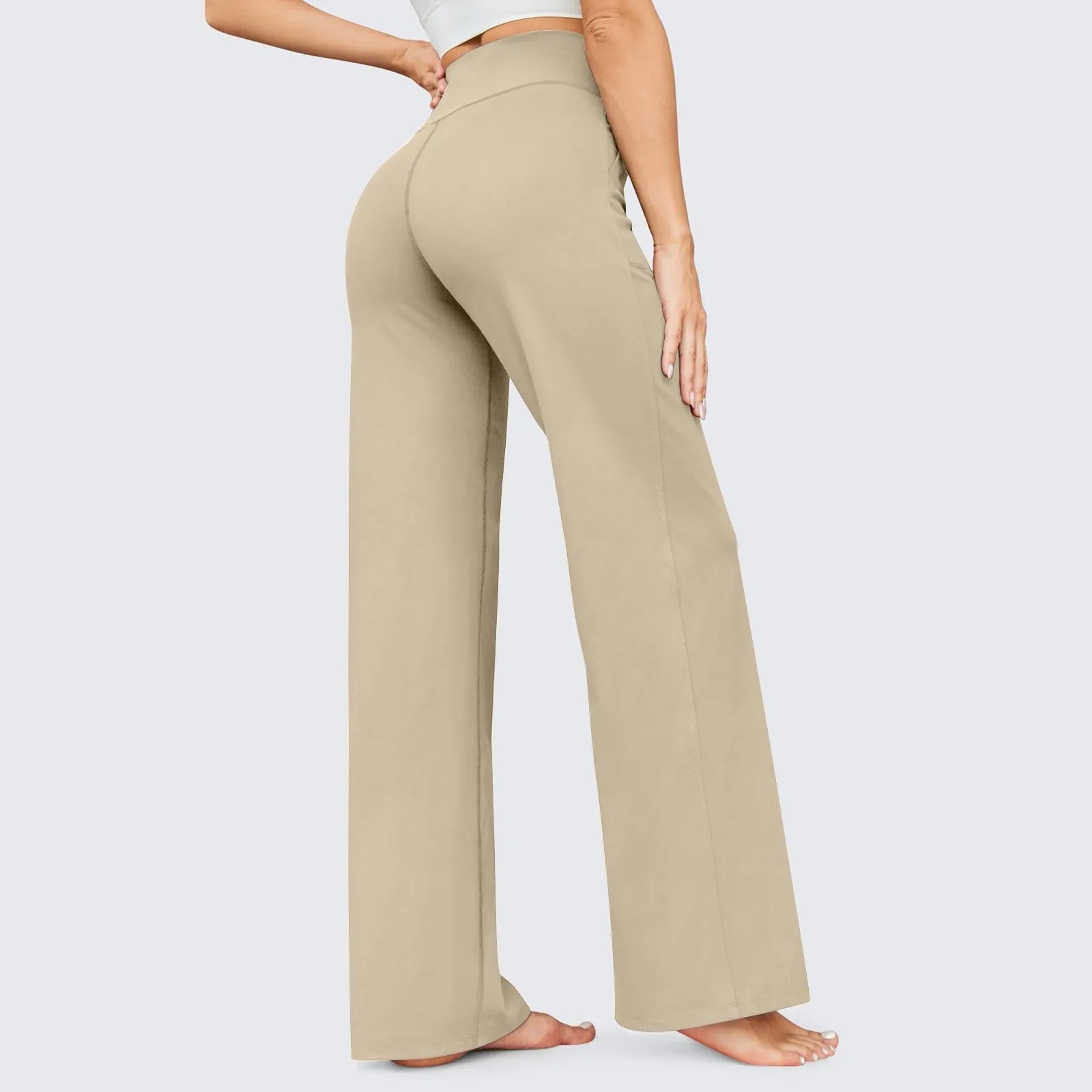 Wide Leg Yoga Pants For Women Solid Color High Waist Sweatpants With Pockets Stretch Comfy Workout Sports Trousers
