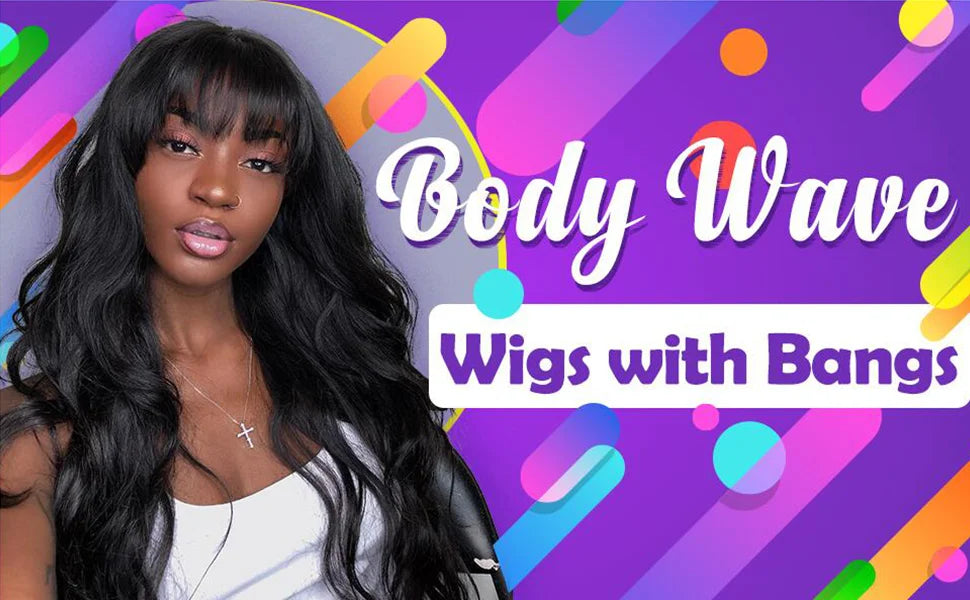 Body Wave Wig With Bangs Human Hair Ready to Go Glueless Wigs None Lace Front Wigs 180% Brazilian Virgin Hair Machine Made Wig