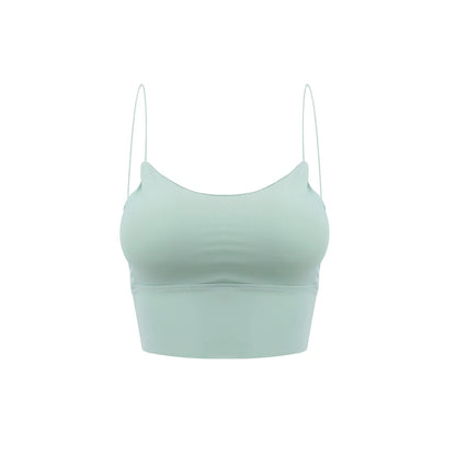Sexy Women Crop Tops Ice Silk Summer Bra Sports Spaghetti Strap Vest Top Women Built In Bra Off Shoulder Sleeveless Camisole