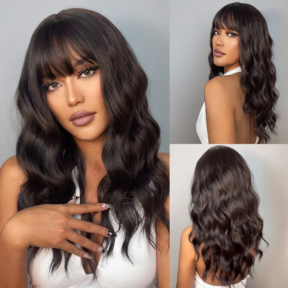 Ginger Curly Synthetic Wigs for Women Long Orange Wigs with Bangs Heat Resistant Hair Colored Party Cosplay Hair Wig