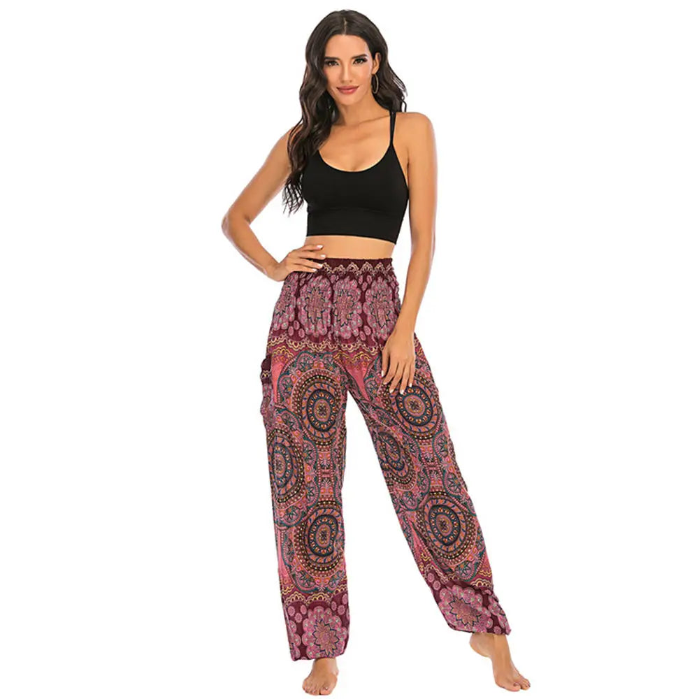 Women's Yoga Pants Printed Ethnic Style Loose Yoga Trousers Bloomers High Waist Fitness Sports Crotch Dance Palazzo Sweatpants