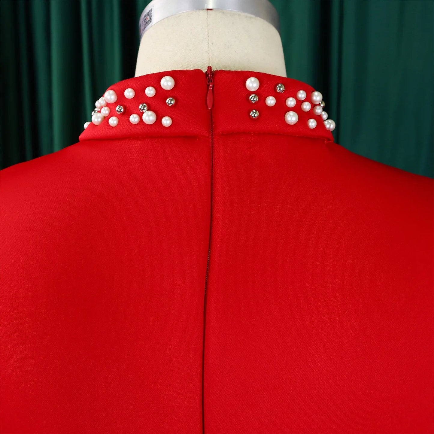 Elegant Dresses for Women O Neck Ruffles Sleeve Beaded Sheath Package Hips Mid Calf Luxury Birthday Party Dinner Vestidos Mujer