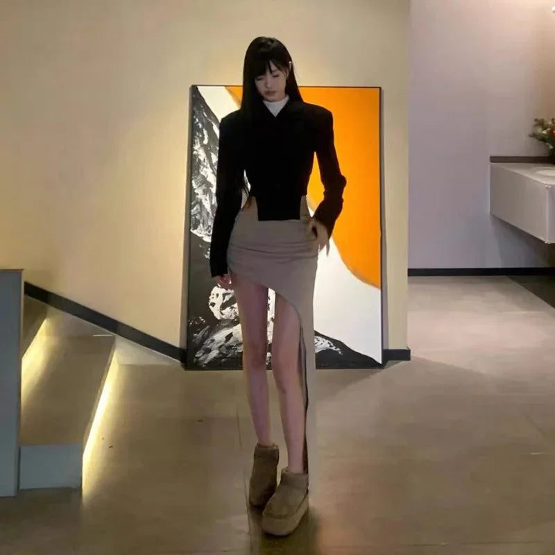 Slim Jupe Femme Été Korean Solid Color Skirts For Women Asymmetrical Y2k Clothes Fashion Clothing Sexy Mujer Conjuntos De Falda