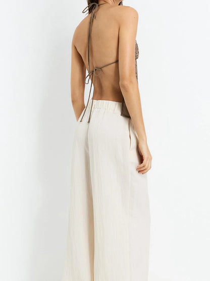 Women Halter Top Tie-Up Sleeveless Tops Shiny Beaded Summer Vest For Beach Vacation Summer Party Daily Wear Streetwear