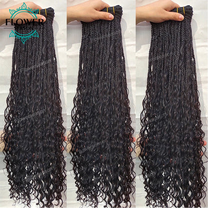Braids Human Hair Bundles Boho Box Braids Human Hair With Curls Weave Bundles Extension Double Weft 150g/set Braided Weft Hair