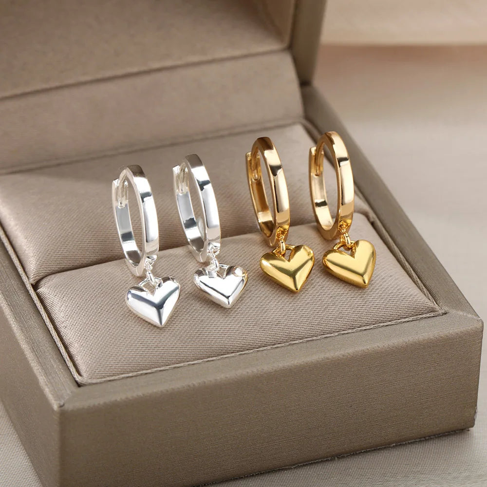 Heart Stainless Steel Earrings for Women Zircon Gold Color Hoop Earring Aesthetic Waterproof Ear Piercing Jewelry Accessories