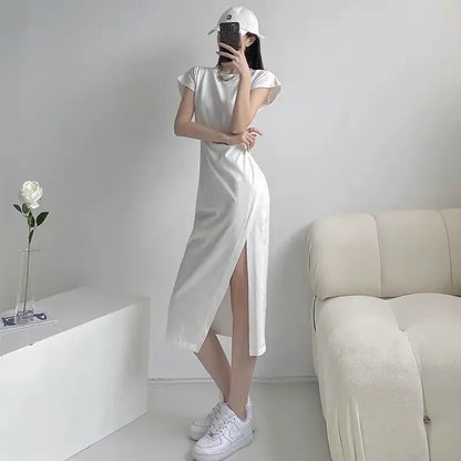 White Dresses for Women 2024 Woman Dress Clothes Midi X New in Chic and Elegant Pretty Cheap Casual Y2k Outfits Harajuku Cotton