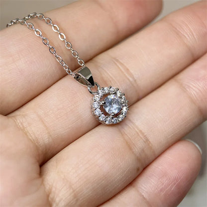 Women's Chain Necklace Round White Zirconia Pendant Fashion Jewelry Wedding Engagement Accessories Wholesale N001