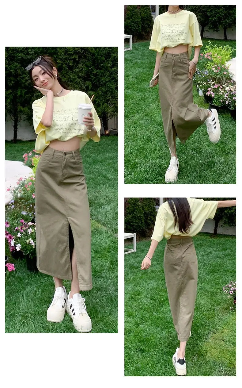Casual High Quality Maxi Denim Skirts for Women Summer 2025 Fashion White Jeans Dress Long Y2k Medium-length A- Line Skirt Denim