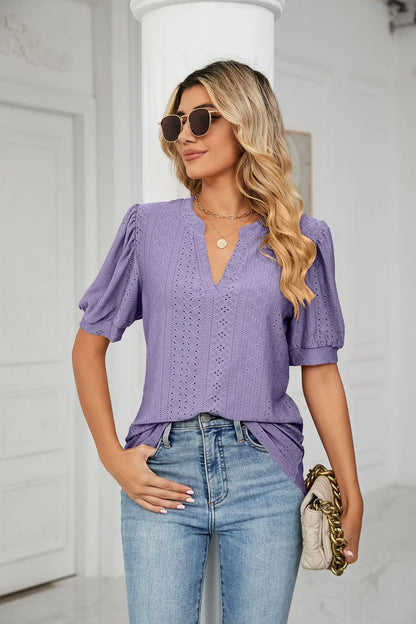 Womens Tops V Neck Ruffle Sleeve Blouses Short Sleeve Casual Tops T-Shirts for Women Autumn Winter