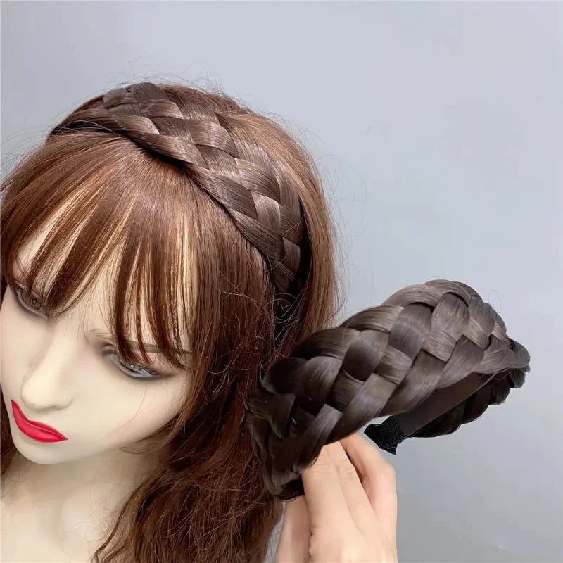 Wig Braided Headbands for Women Fishbone Wide Twist Hairbands Handmade Head Hoop Hair Bands Styling Headwear Accessories Gift