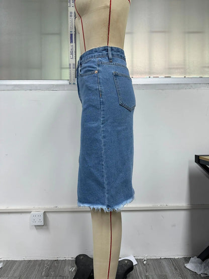 Fashion Midi Cotton Denim Skirt Women 2024 Casual Slim High Waist Asymmetrical Blue Jean Skirts Y2k Faldas Elegant