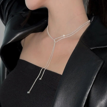 S925 Sterling Silver Necklaces For Women Simple Chain Fashion Minimalist Pendant Necklaces Long Adjustabl Necklace Birthday Gift