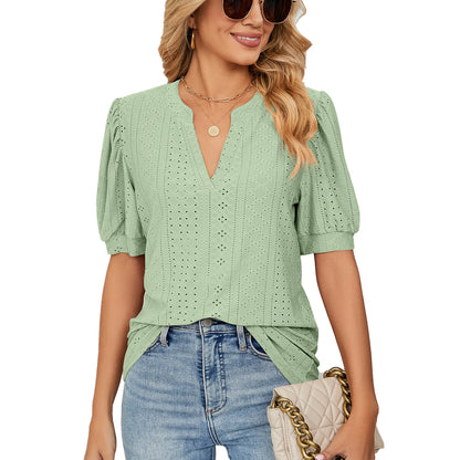 Womens Tops V Neck Ruffle Sleeve Blouses Short Sleeve Casual Tops T-Shirts for Women Autumn Winter