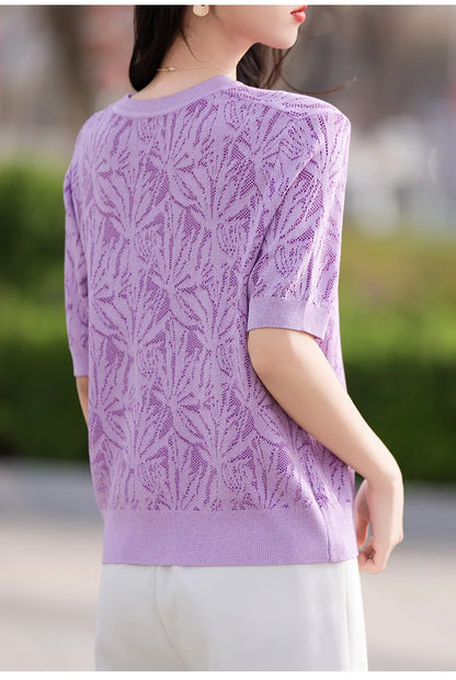 T-shirt Women Tops Summer 2025New Clothing Body O-neck Half Sleeve Tees Shirt  Solid Color Maple Leaf Pattern Casual Fashion Top