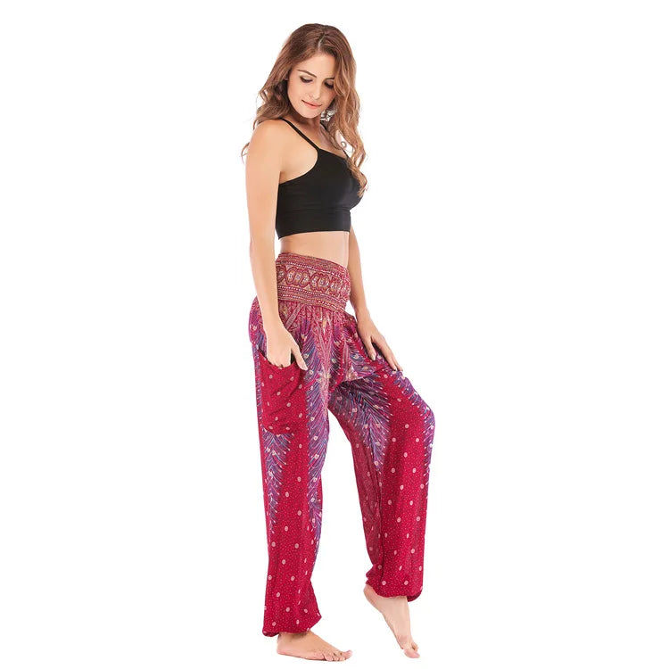 Women's Yoga Pants Printed Ethnic Style Loose Yoga Trousers Bloomers High Waist Fitness Sports Crotch Dance  Sweatpants