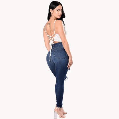 New Designer Denim Women 2025 High Waist Ripped Jeans for Women Skinny Black White Jeans Woman Elastic Slim Jean Female Femme