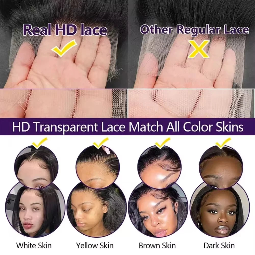 250Densit 13x6 Bone Straight HD Transparent Lace Human Hair Wigs Brazilian 13x4 360 Full Lace Front Wig Human Hair Wig For Women