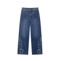 European style new women's fashion versatile temperament straight embroidered low waist jeans trousers