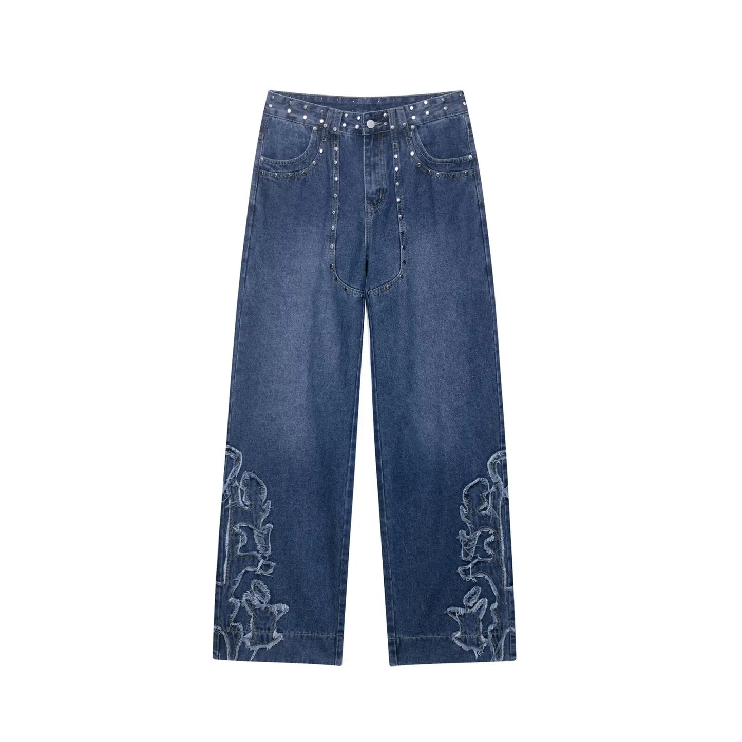 European style new women's fashion versatile temperament straight embroidered low waist jeans trousers