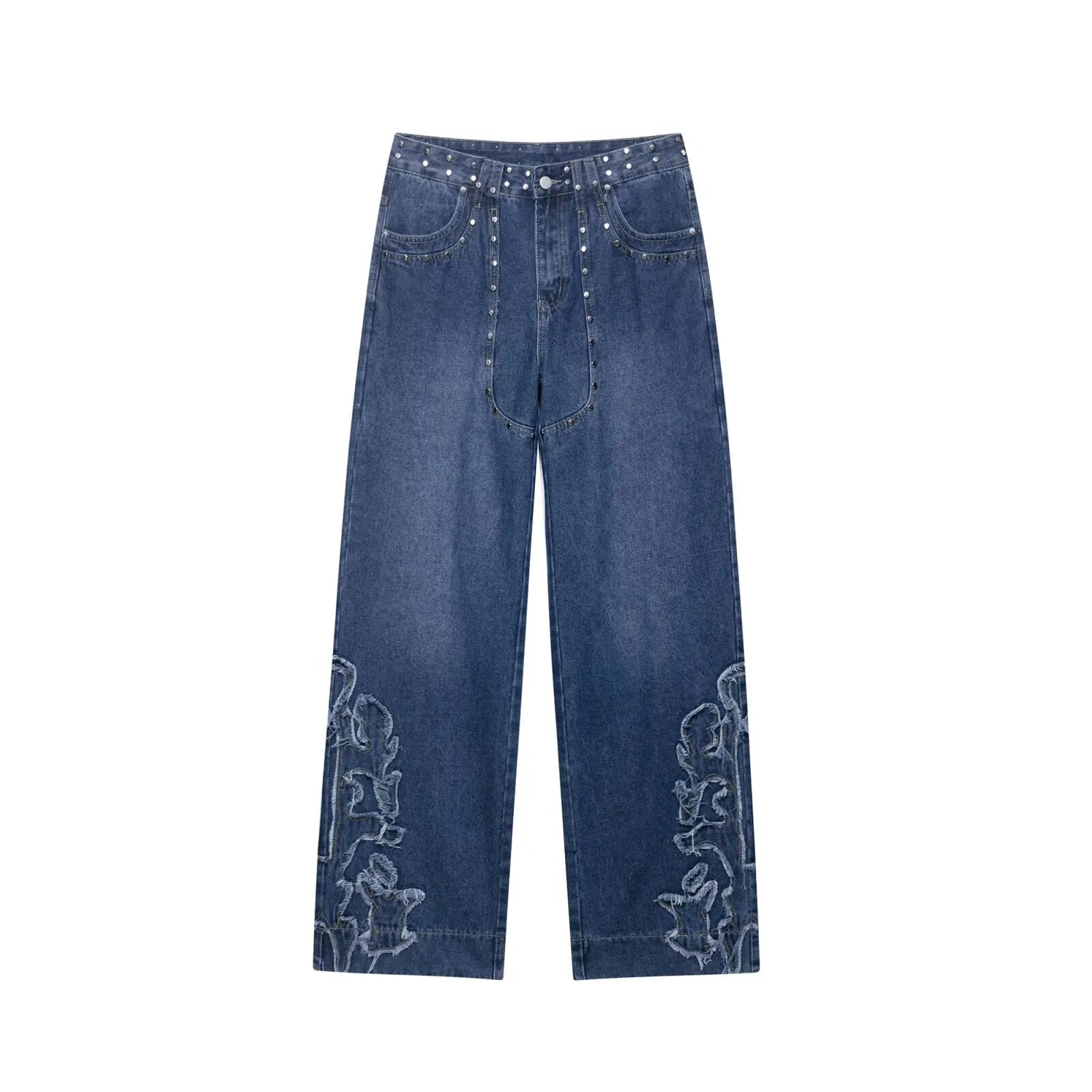 European style new women's fashion versatile temperament straight embroidered low waist jeans trousers