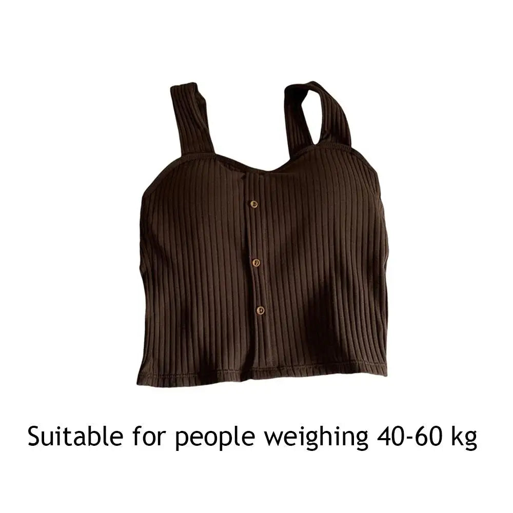 Women's Ribbed Tank Tops Y2K Cropped Tops with Bra Pads Knitted Button Down Suspenders Vest Sexy Camisole Female Short Tops