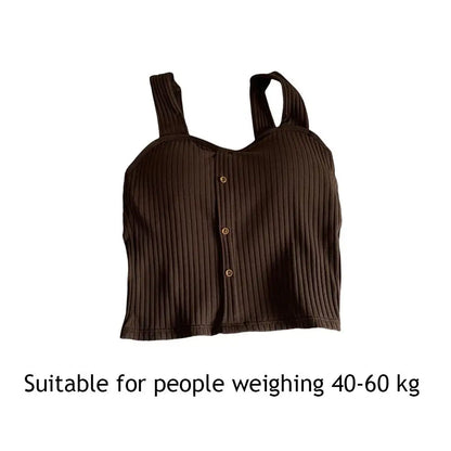 Women's Ribbed Tank Tops Y2K Cropped Tops with Bra Pads Knitted Button Down Suspenders Vest Sexy Camisole Female Short Tops