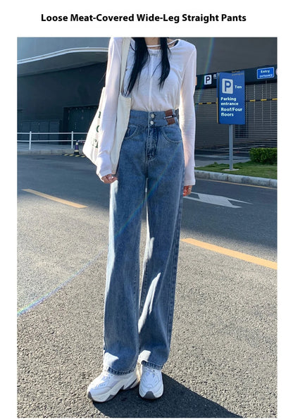 Women's High-Waisted Wide-Leg Jeans, Women's Spring Wear, New Loose Straight-Legged Small Man, Thin and Mopping Long Pants