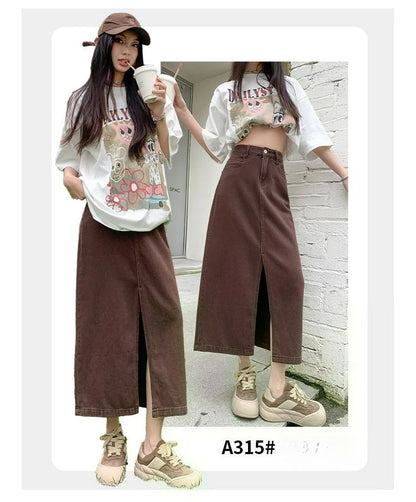 Casual High Quality Maxi Denim Skirts for Women Summer 2025 Fashion White Jeans Dress Long Y2k Medium-length A- Line Skirt Denim