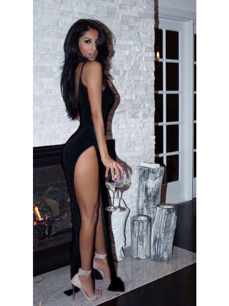 Women's Dress Deep V Low Cut High Elastic Sexy Tight Dress Nightclub Side High Split Skirt Party Fun Banquet Bodycon Long Dress