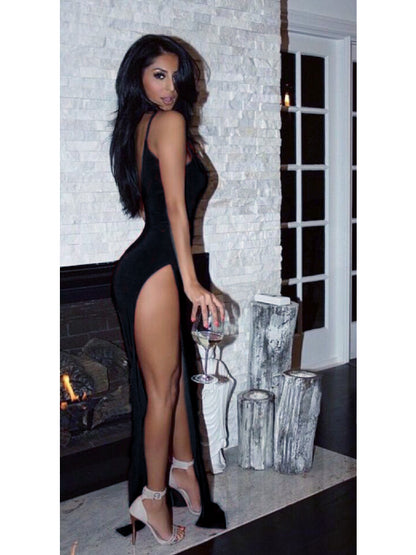 Women's Dress Deep V Low Cut High Elastic Sexy Tight Dress Nightclub Side High Split Skirt Party Fun Banquet Bodycon Long Dress