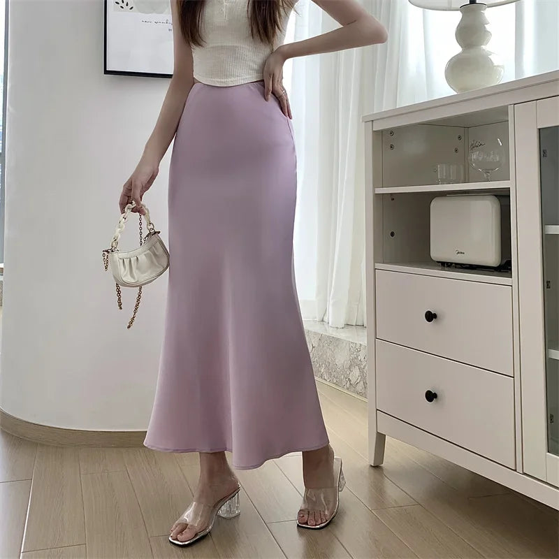 Satin Skirts for Women Korean Reviews Many Girls Clothes Women's 2025 Summer NEW High Waisted Mid Long Skirts Fashion women skir