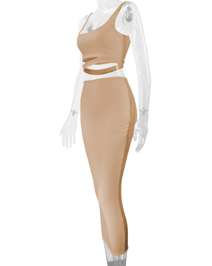 Women Dress Elegant Long Dresses Party Night Dress Women Dresses Woman Female Clothing Sexy Pleated Hollowout Two-piece Dress