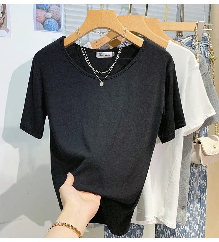 2025 Women T Shirt Girls T-Shirt Woman Clothes Tops Tshirt Female Short Sleeve Spring Tee Sexy Y2k Top White New