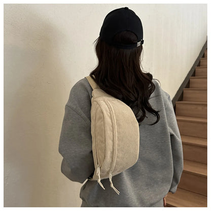 Women Waist Bag Fashion New Student Shoulder Crossbody Bag Corduroy Niche Chest Bag Banana Belt Bags Ladies Handbag