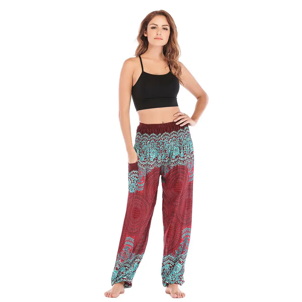 Women's Yoga Pants Printed Ethnic Style Loose Yoga Trousers Bloomers High Waist Fitness Sports Crotch Dance Palazzo Sweatpants