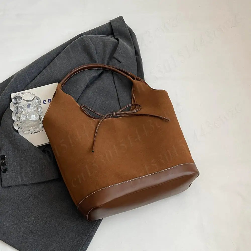 Women PU Tote Bag Designer Shoulder Bags Fashion Bucket Bag Large Capacity Suede Tote Purse Handbag Stylish Commuting Bag