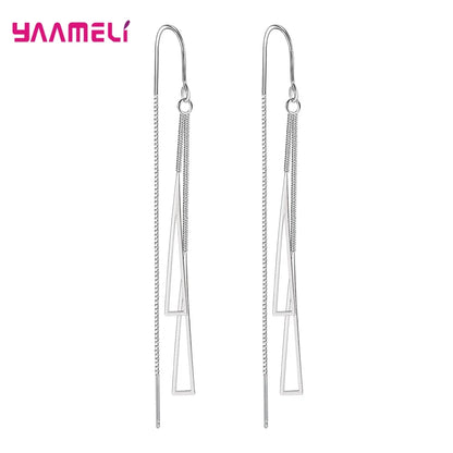 925 Sterling Silver Earrings Fashion Jewelry Simple Geometric Tassel Long Box Chain Thread Pendientes Ear Decoration Ornaments