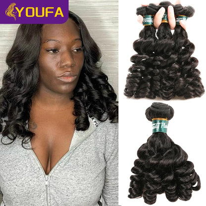 YOUFA Funmi Curly Hair Bundles 100% Brazilian Human Hair Weave Bundles 8-28 Inch Spiral Curly Human Hair Weaving For Black Women