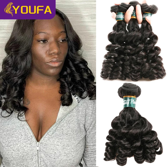 YOUFA Funmi Curly Hair Bundles 100% Brazilian Human Hair Weave Bundles 8-28 Inch Spiral Curly Human Hair Weaving For Black Women